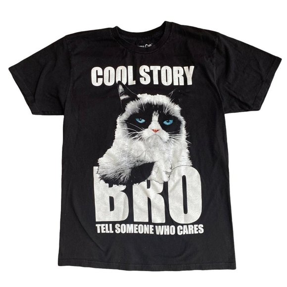 Grumpy Cat Graphic T Shirt Cool Story Bro Men's Medium Black - Picture 1 of 4